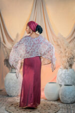 Red and white flowery chiffon dress - Image 3